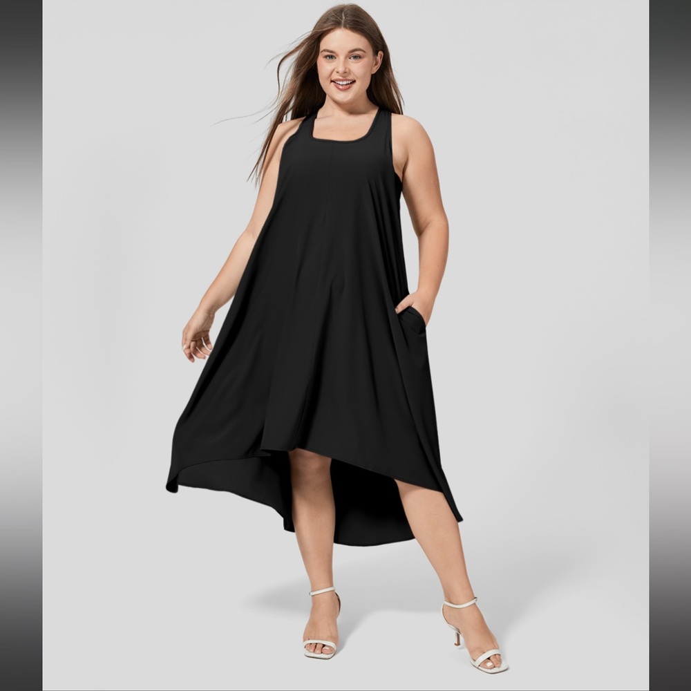 Breezeful™ Backless Racerback Side Pocket High Low Midi Quick Dry Casual Dress
